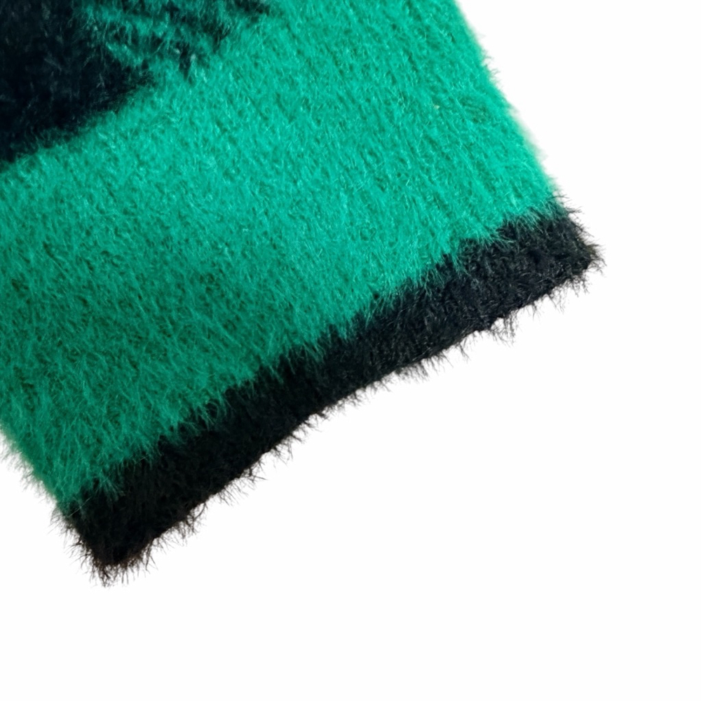 Green Plaid Fuzzy Cardigan Women L Soft Eyelash Knit Cropped Cozy Button Front - Picture 7 of 12